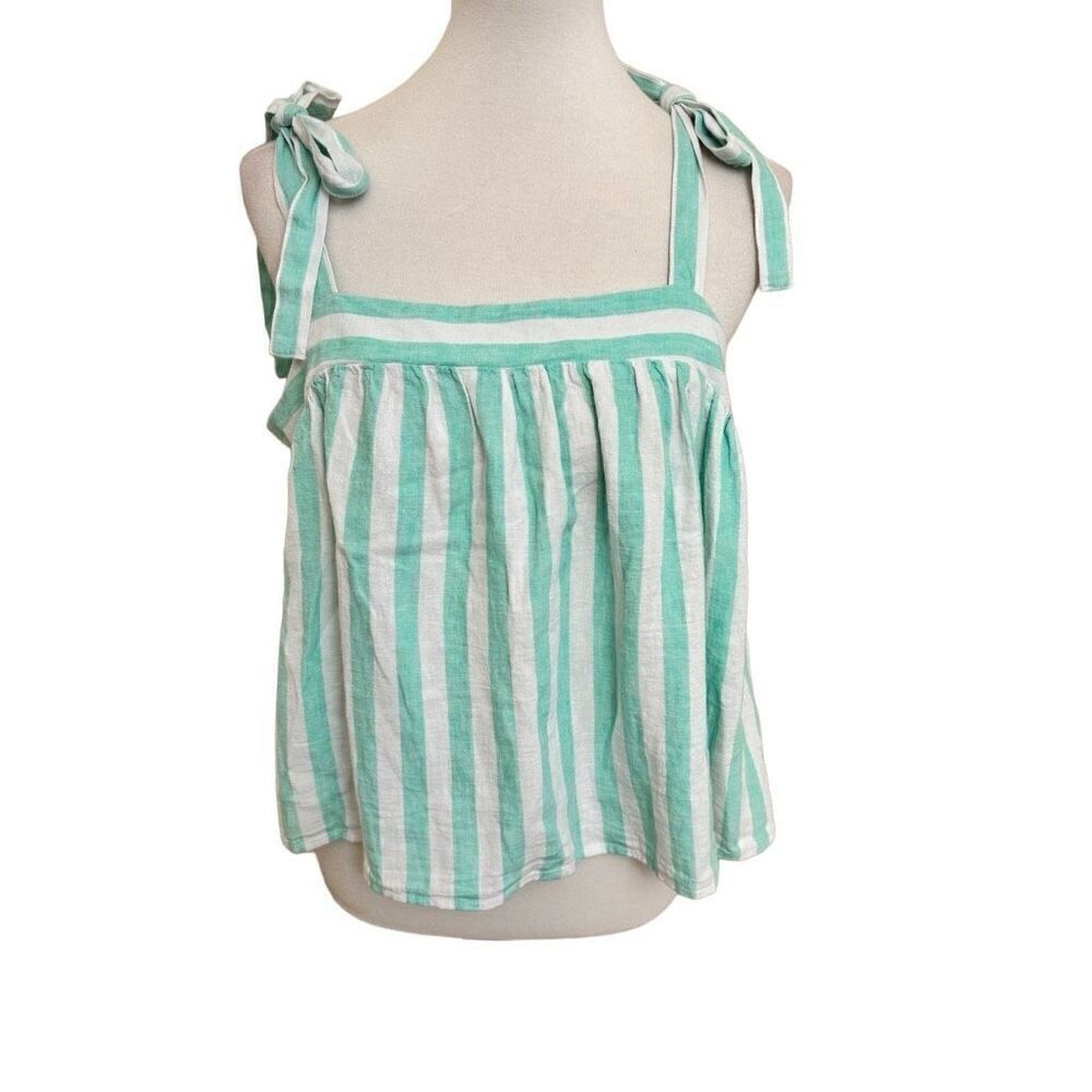 Stoney Clover Lane x Target Linen Blend Green White Striped Crop Top Large NEW